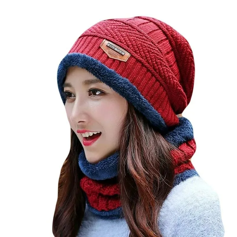 Premium Thick Knit Cap & Scarf – Winter Essentials - Thermal Knit Hat - Warm Skull Cap