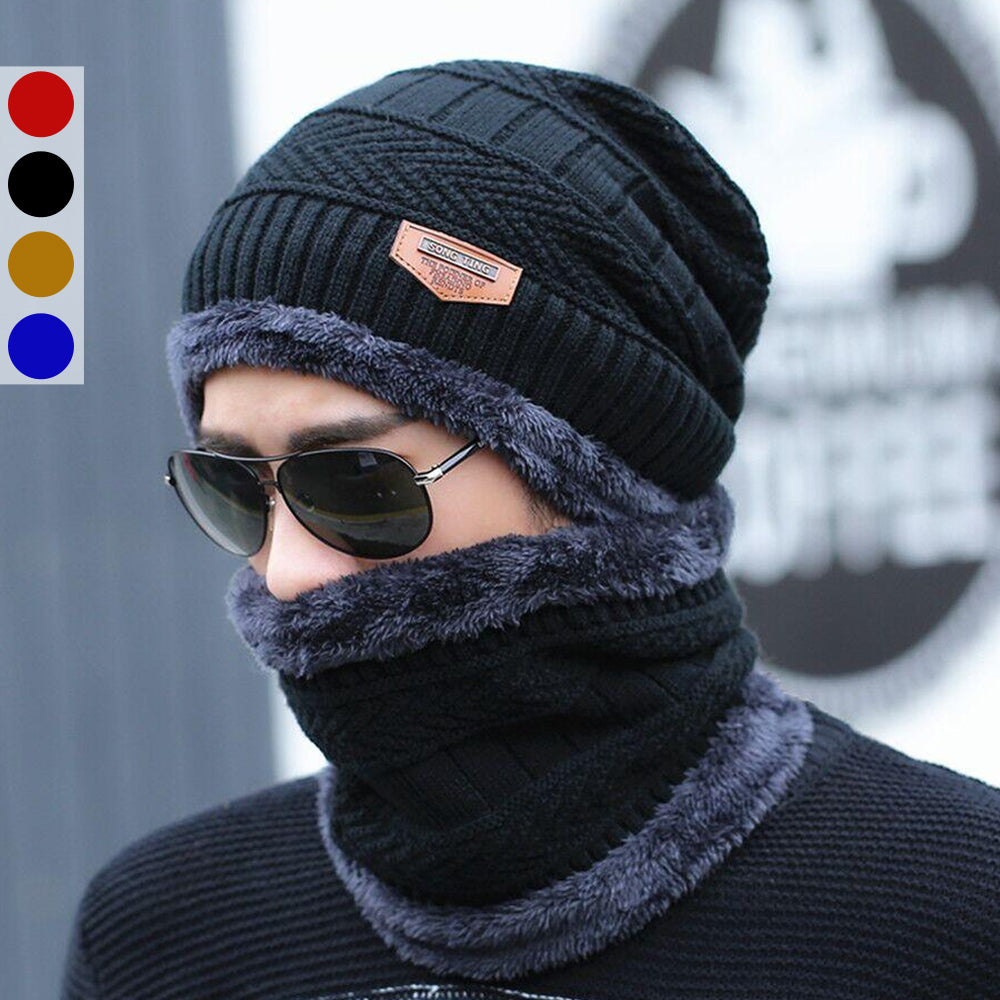 Premium Thick Knit Cap & Scarf – Winter Essentials - Thermal Knit Hat - Warm Skull Cap