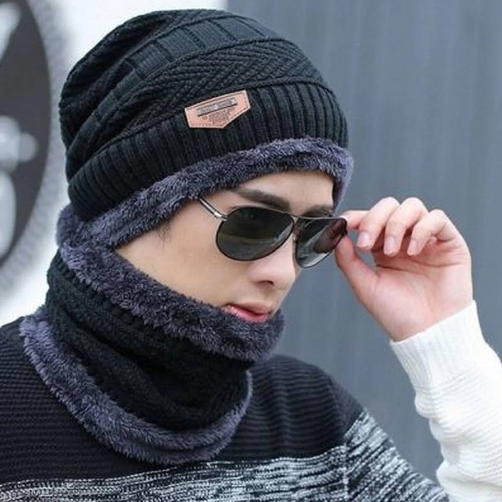 Premium Thick Knit Cap & Scarf – Winter Essentials - Thermal Knit Hat - Warm Skull Cap